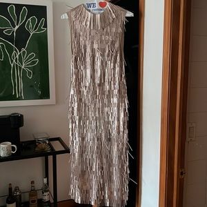 Asos pink sequined midi dress high neck and side slit